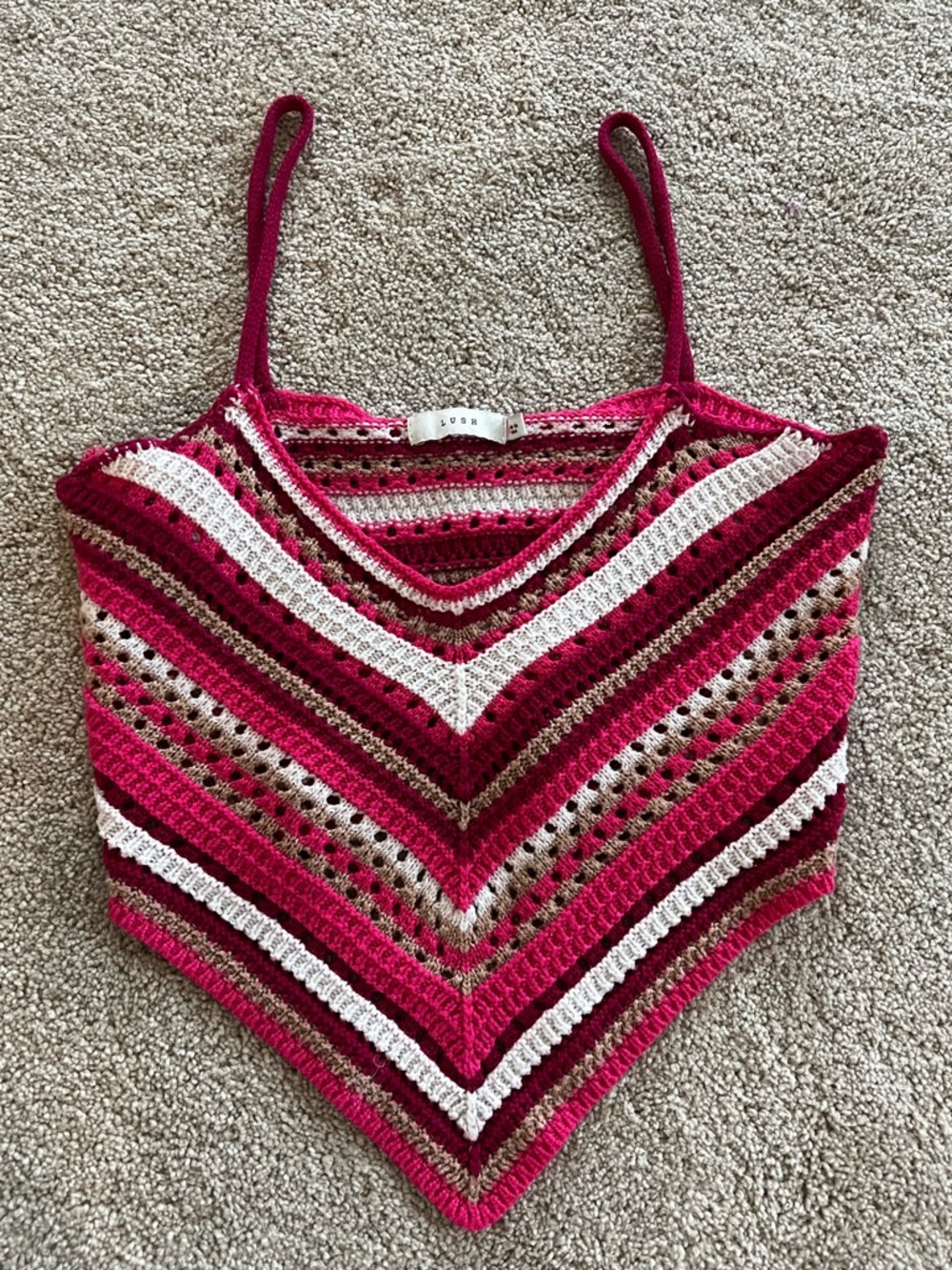 Lush crochet summer crop top handkerchief knit pink sleeveless top size small